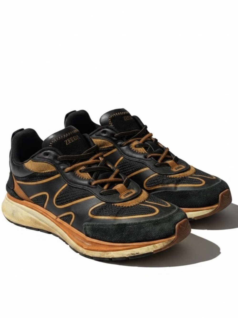 Zegna Black & Cognac Leather Mesh Luxury
Sneakers Men's US 10EU 9